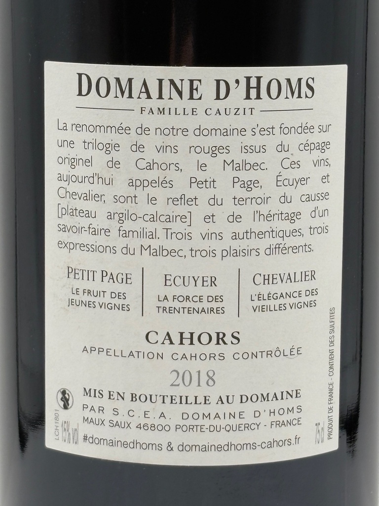 Domaine D'Homs - Chevalier 2018 - Cahors